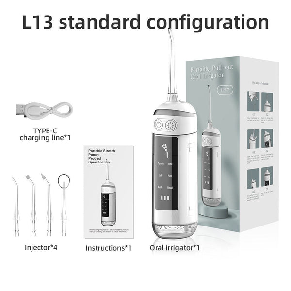 Elosung L13 White Electric Water Flosser Handheld Teeth Cleaner Usb Rechargeable Deep Oral Irrigator Air & Water Flossers