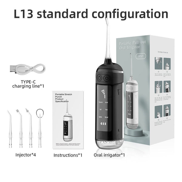 Elosung L13 Black Electric Water Flosser Handheld Teeth Cleaner Usb Rechargeable Deep Oral Irrigator Air & Water Flossers