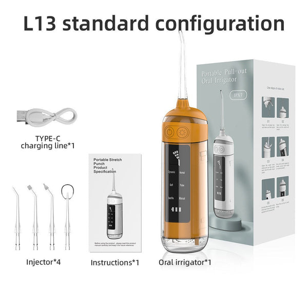 Elosung L13 Orange Electric Water Flosser Handheld Teeth Cleaner Usb Rechargeable Deep Oral Irrigator Air & Water Flossers