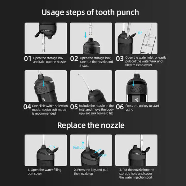 Elosung L13 Orange Electric Water Flosser Handheld Teeth Cleaner Usb Rechargeable Deep Oral Irrigator Air & Water Flossers