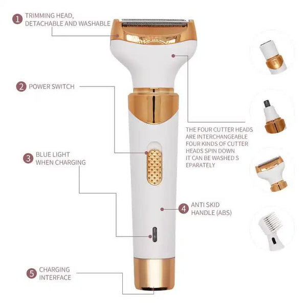 Elosung Women's 4 In 1 Electric Hair Removal Razor For Sensitive Areas Underarm Bikini Line & Body Grooming (3021 White) Women's Razors