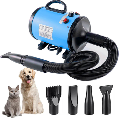 Elosung Pet Hair Dryer With Multiple Nozzles Powerful And Quiet For Dogs Cats (Blue) Dog Grooming