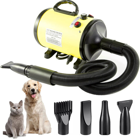 Elosung Pet Hair Dryer With Multiple Nozzles Powerful And Quiet For Dogs Cats (Yellow) Dog Grooming