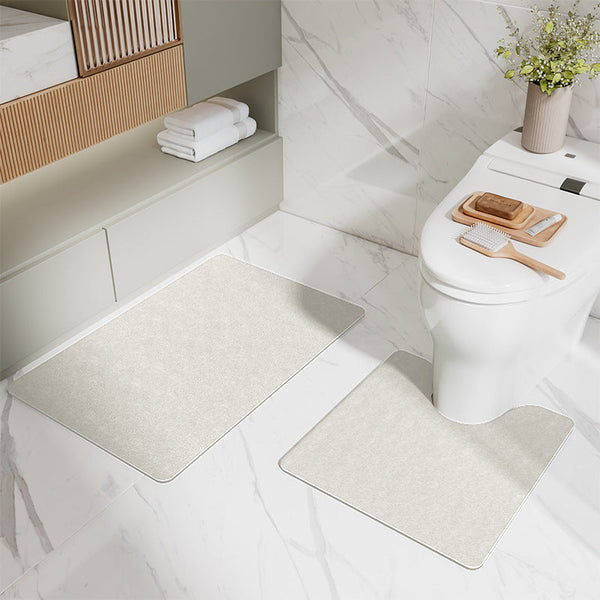 Elosung 1 Sets Of Off White Bathroom Floor Mat U Shaped Toilet 50*50Cm & Rectangular 50X80cm For Door Mats & Floor Mats