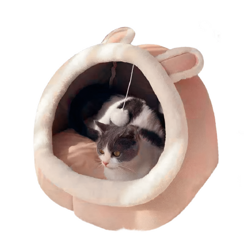 Elosung Pink Half Enclosed Cat Bed Soft Short Velvet Fabric With Sponge + Pp Cotton Filling M Size (35X35x30cm) Pet Beds