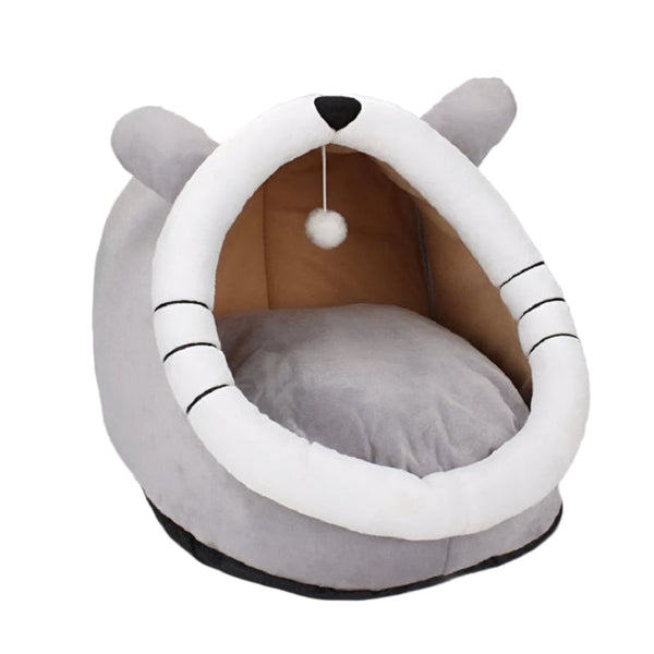 Elosung Gray Totoro Half Enclosed Cat Bed Soft Short Velvet Fabric With Sponge + Pp Cotton Filling Size (28X28x30cm) Pet Beds