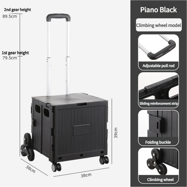 Elosung Nordic Black Climbing Wheel Folding Cart Compact Durable For Outdoor Camping Picnics Wheelbarrows Carts Wagons