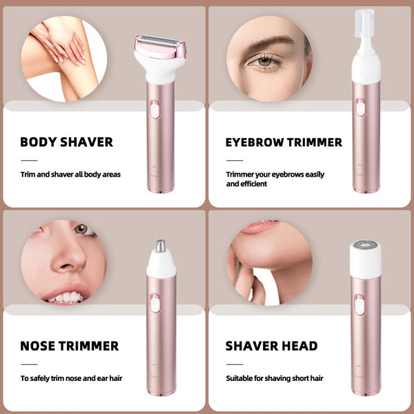 4 In 1 Women's Electric Hair Removal Trimmer Multifunctional Grooming Kit For Underarms Bikini Nose Eyebrows Women's Razors