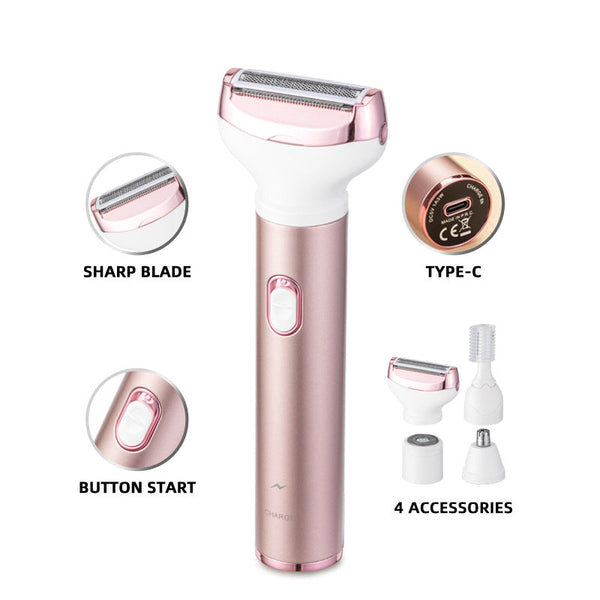Elosung 4 In 1 Women's Electric Hair Removal Trimmer Multifunctional Grooming Kit For Underarms Bikini Nose Eyebrows Women's Razors