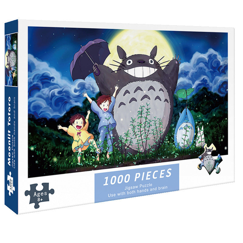 Elosung (2 Pcs) 1000 Piece Moonlight Totoro Jigsaw Puzzle High Difficulty Stress Relief Toy Puzzles