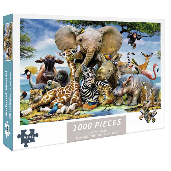 Elosung (2 Pcs) 1000 Piece Animal World Jigsaw Puzzle High Difficulty Stress Relief Toy Puzzles
