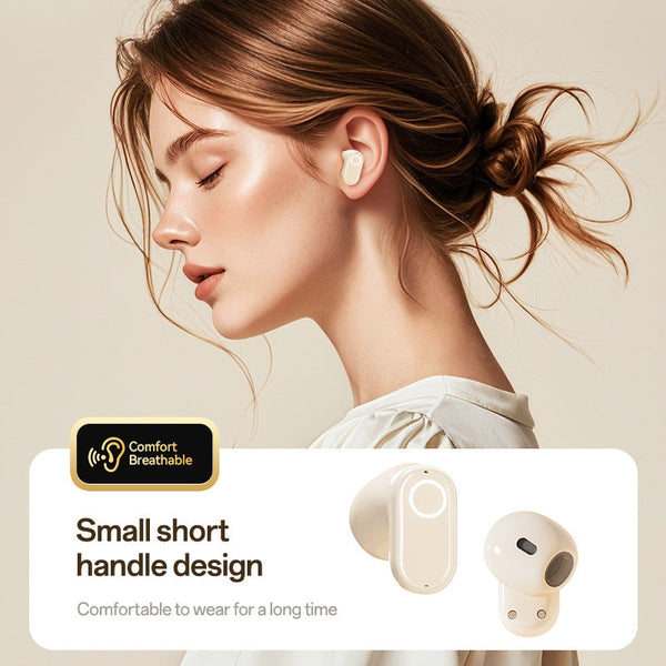 Elosung Beige M84 Short Handle Plated In Ear Bluetooth Earphones Noise Cancelling Wireless Retro Minimalist Design Headphones