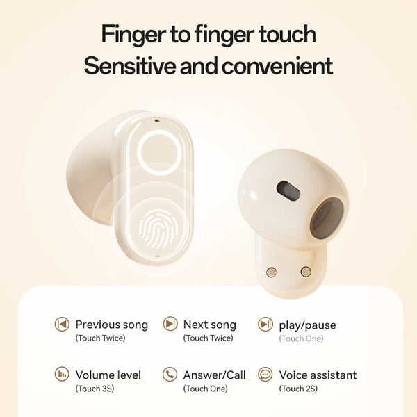 Elosung Beige M84 Short Handle Plated In Ear Bluetooth Earphones Noise Cancelling Wireless Retro Minimalist Design Headphones