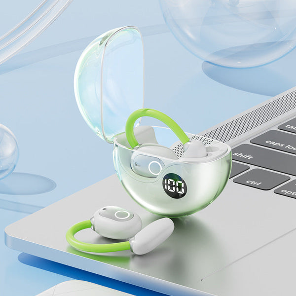 Elosung Green M80 Transparent Ows Over Ear Bluetooth Earphones Wireless Clear Sound Stylish Design Earbuds