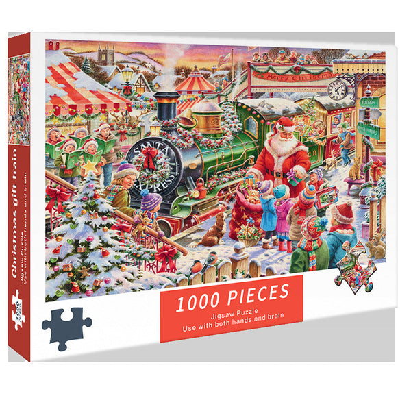 Elosung (2 Pcs) 1000 Piece Christmas Train Jigsaw Puzzle High Difficulty Stress Relief Toy Puzzles