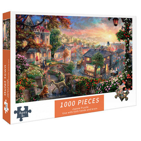 Elosung (2 Pcs) 1000 Piece Quiet Town Jigsaw Puzzle High Difficulty Stress Relief Toy Puzzles