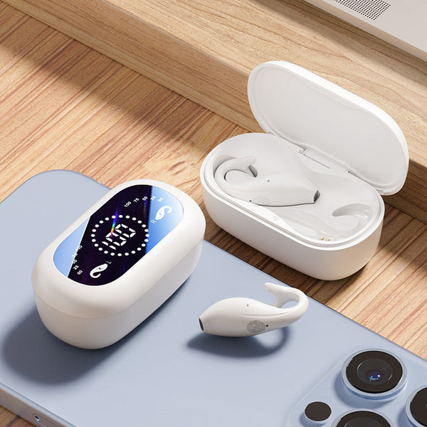 Elosung White Dolphin M66 Clip On Bluetooth Earphones Wireless 8+ Hours Battery 15M Transmission Range Durable Pc+Abs Material Earbuds