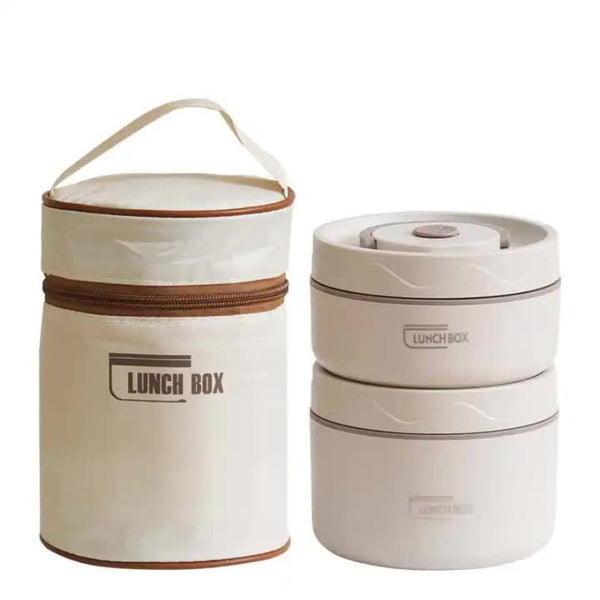 Elosung Beige 304 Stainless Steel Microwave Safe Lunch Box (2 Pack) With Insulated Bag Removable Liner 400+600Ml Lunchboxes