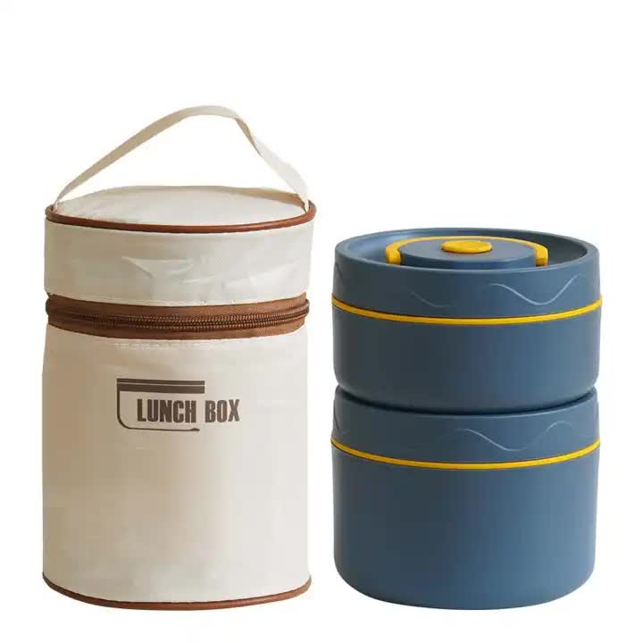 Elosung Blue 304 Stainless Steel Microwave Safe Lunch Box Set (2 Pack) With Insulated Bag Removable Liner 400+600Ml Lunchboxes