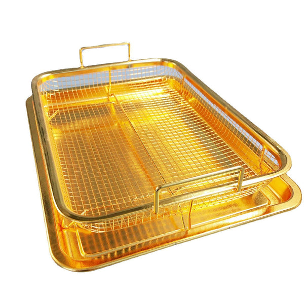 Bbq Square Non Stick Stainless Steel Grill Basket Gold Color Small Size (30*22*5.5 Cm) Ideal For Grilling Meat And Vegetables Barbecue Tools