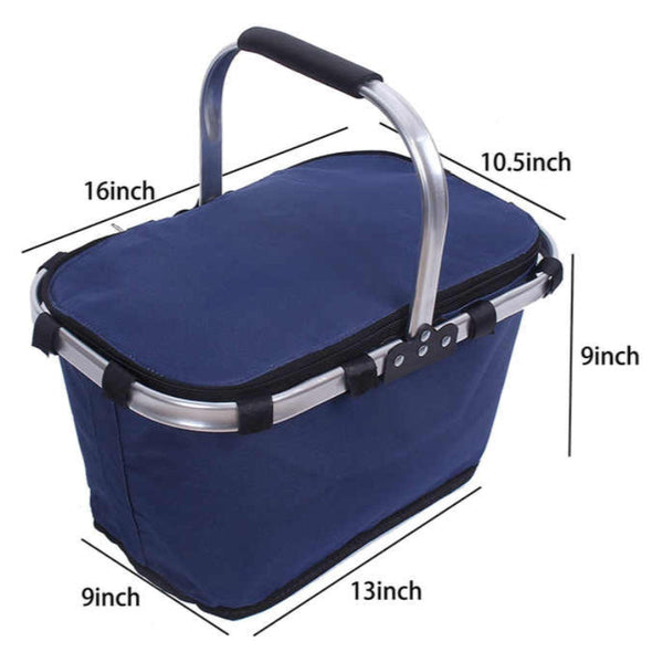 Elosung Black Portable Picnic Basket Foldable Insulated Outdoor Shopping Meal Delivery & Takeout Carrier Picnic Baskets & Backpacks