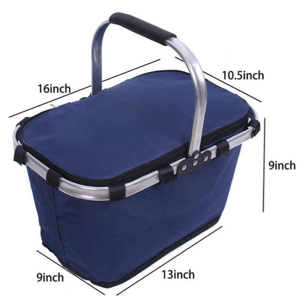 Elosung Blue Portable Picnic Basket Foldable Insulated Outdoor Shopping Meal Delivery & Takeout Carrier Picnic Baskets & Backpacks