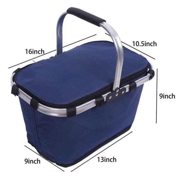 Elosung Dark Blue Portable Picnic Basket Foldable Insulated Outdoor Shopping Meal Delivery & Takeout Carrier Picnic Baskets & Backpacks