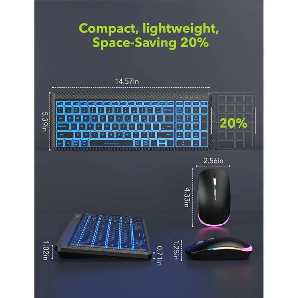 Elosung Ultra Thin Wireless Backlit Keyboard & Mouse Combo Rechargeable Multi Device Bluetooth For Mac Windows Ios Keyboard & Mouse Bundles