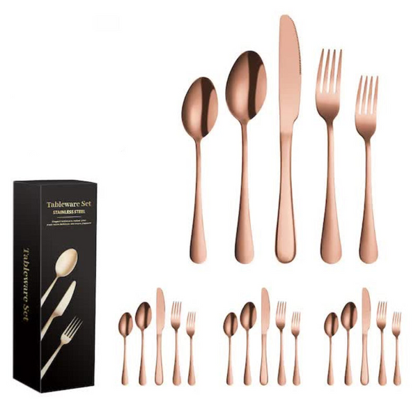 Elosung Rose Gold 410 Stainless Steel Cutlery Set Western Steak Knife Fork & Spoon Set/20 Piece Dinnerware Cutlery Sets