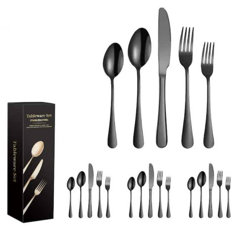 Elosung Black 410 Stainless Steel Cutlery Set Western Steak Knife Fork & Spoon Set/20 Piece Dinnerware Cutlery Sets
