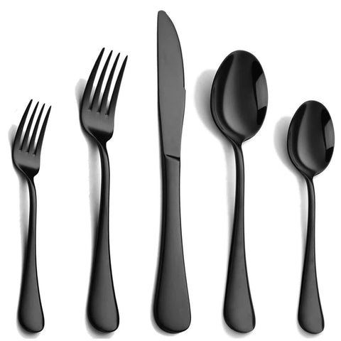 Elosung Black 410 Stainless Steel Cutlery Set Western Steak Knife Fork & Spoon 6 Set/30 Piece Dinnerware Cutlery Sets