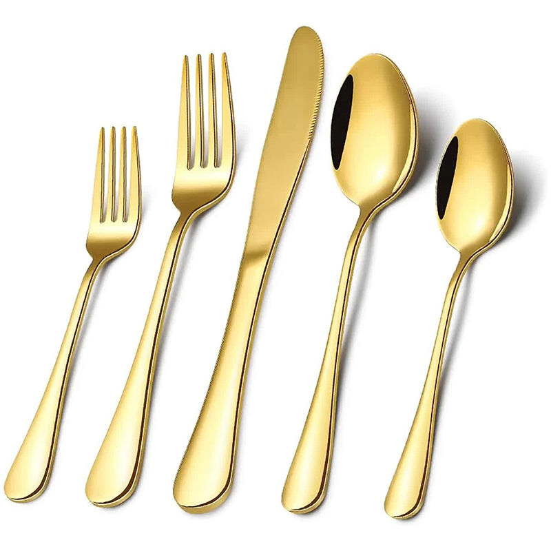 Elosung Gold 410 Stainless Steel Cutlery Set Western Steak Knife Fork Spoon 6 Or 30 Piece Dinnerware Cutlery Sets