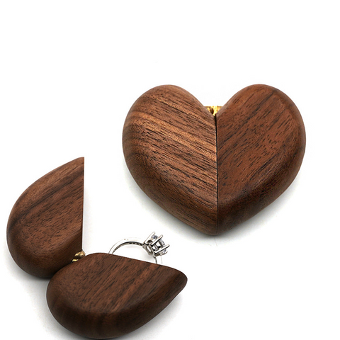 Veile Studios Black Walnut Wood Heart Shaped Ring Box Elegant Engagement & Wedding Holder Jewelry Collector's Jewellery Boxes