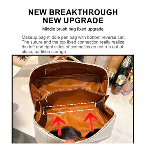 Elosung Gold Shiny Large Capacity Makeup Bag Multi Function Travel Toiletry Organizer Handheld Cosmetic Storage Makeup Bags & Cases