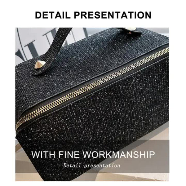 Elosung Gold Shiny Large Capacity Makeup Bag Multi Function Travel Toiletry Organizer Handheld Cosmetic Storage Makeup Bags & Cases