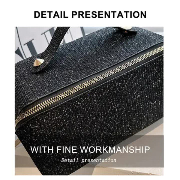 Elosung Silver Shiny Large Capacity Makeup Bag Multi Function Travel Toiletry Organiser Handheld Cosmetic Storage Makeup Bags & Cases