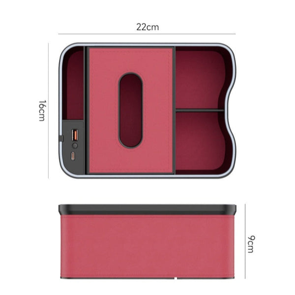 Elosung Black Car Armrest Storage Box With Led Ambient Light Multifunctional Tissue Holder & Organizer For Interior Car Organisers