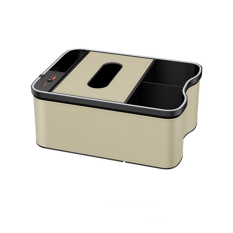 Elosung Warm Rice Car Armrest Storage Box With Led Ambient Light Multifunctional Tissue Holder Organiser For Interior Car Organisers