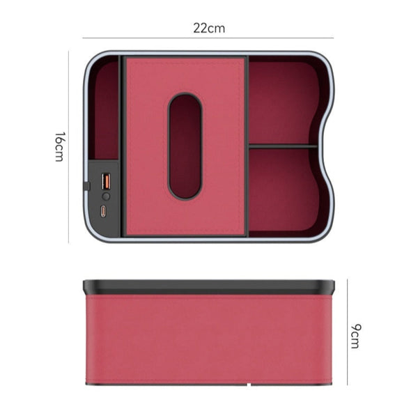 Elosung Warm Rice Car Armrest Storage Box With Led Ambient Light Multifunctional Tissue Holder Organiser For Interior Car Organisers