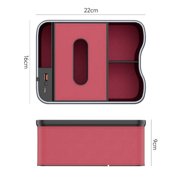 Elosung Volcano Red Car Armrest Storage Box With Led Ambient Light Multifunctional Tissue Holder & Organizer For Interior Car Organisers
