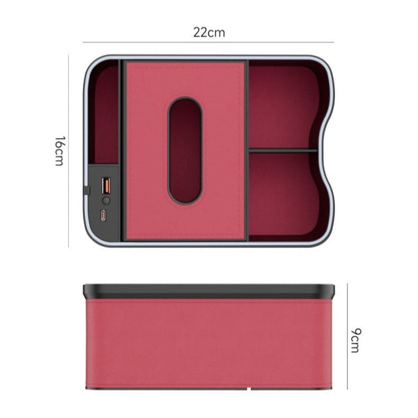 Elosung Mocha Brown Car Armrest Storage Box With Led Ambient Light Multifunctional Tissue Holder And Organiser For Interior Car Organisers