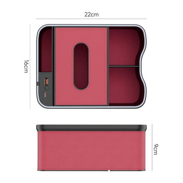 Elosung Mermes Orange Car Armrest Storage Box With Led Ambient Light Multifunctional Tissue Holder & Organizer For Interior Car Organisers