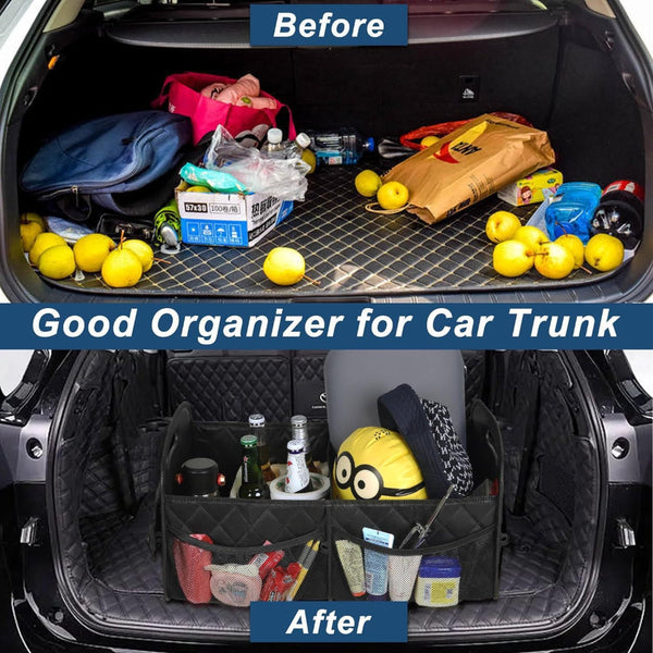 Elosung Black Foldable Car Trunk Storage Box With Multiple Compartments Large Capacity Collapsible Organizer Car Organisers