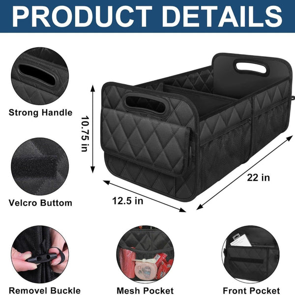 Elosung Black Foldable Car Trunk Storage Box With Multiple Compartments Large Capacity Collapsible Organizer Car Organisers