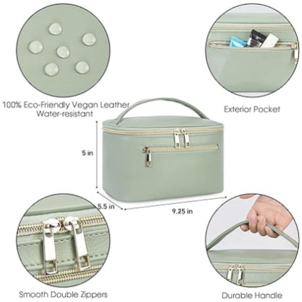 Elosung Black Pu Leather Large Capacity Makeup Bag Waterproof & Multifunctional Handbag For Women Makeup Bags & Cases