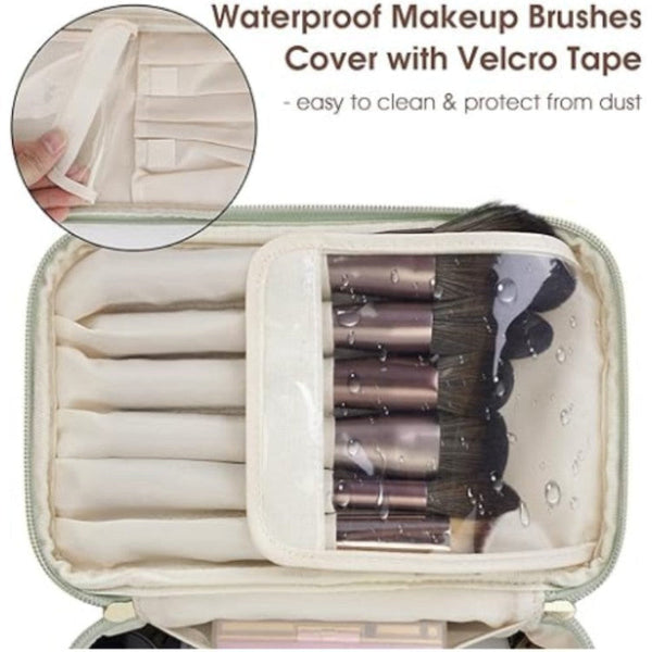 Elosung Green Pu Leather Large Capacity Makeup Bag Waterproof & Multifunctional Handbag For Women Makeup Bags & Cases