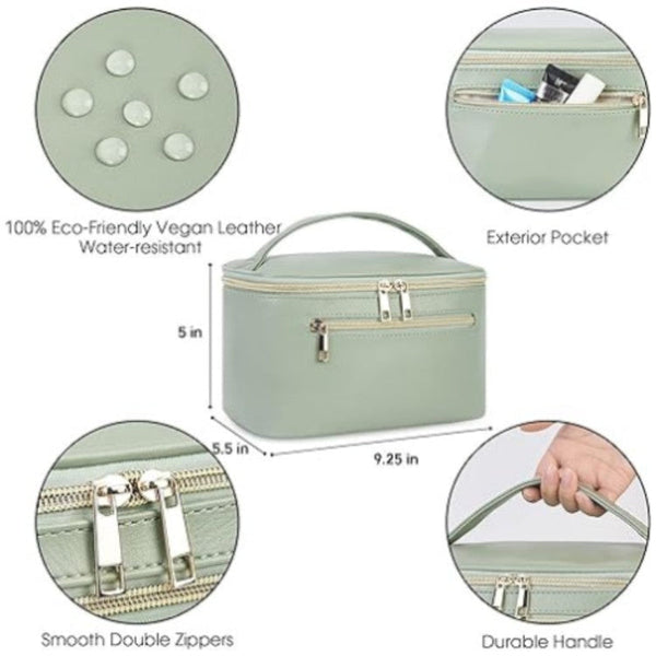 Elosung Blue Pu Leather Large Capacity Makeup Bag Waterproof & Multifunctional Handbag For Women Makeup Bags & Cases