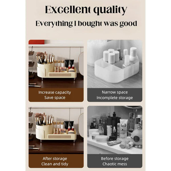 Elosung Brown Cosmetic Organizer Rotating Desktop Makeup Brush Holder With Large Capacity Storage Makeup Bags & Cases