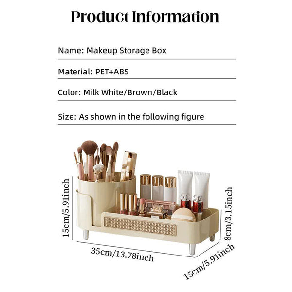 Elosung Brown Cosmetic Organizer Rotating Desktop Makeup Brush Holder With Large Capacity Storage Makeup Bags & Cases