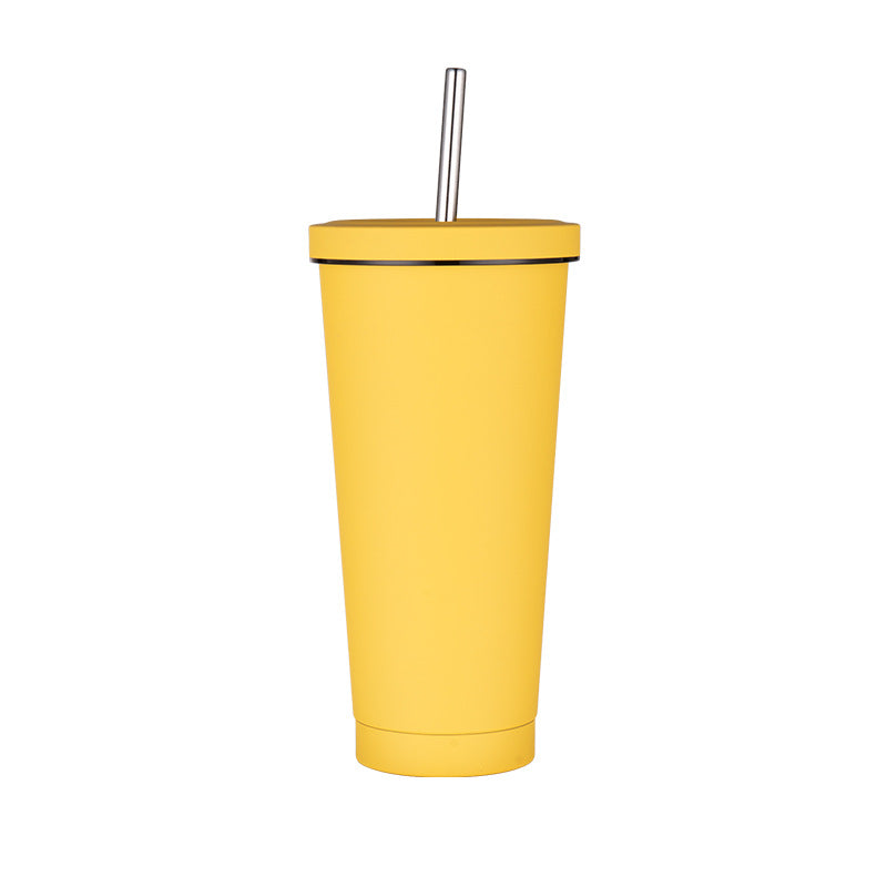 Elosung 750Ml Yellow Straw Cup 304 Stainless Steel Reusable Bpa Free Water Bottle With Leak Proof Lid Large Capacity Perfect For Hydration On The Go V